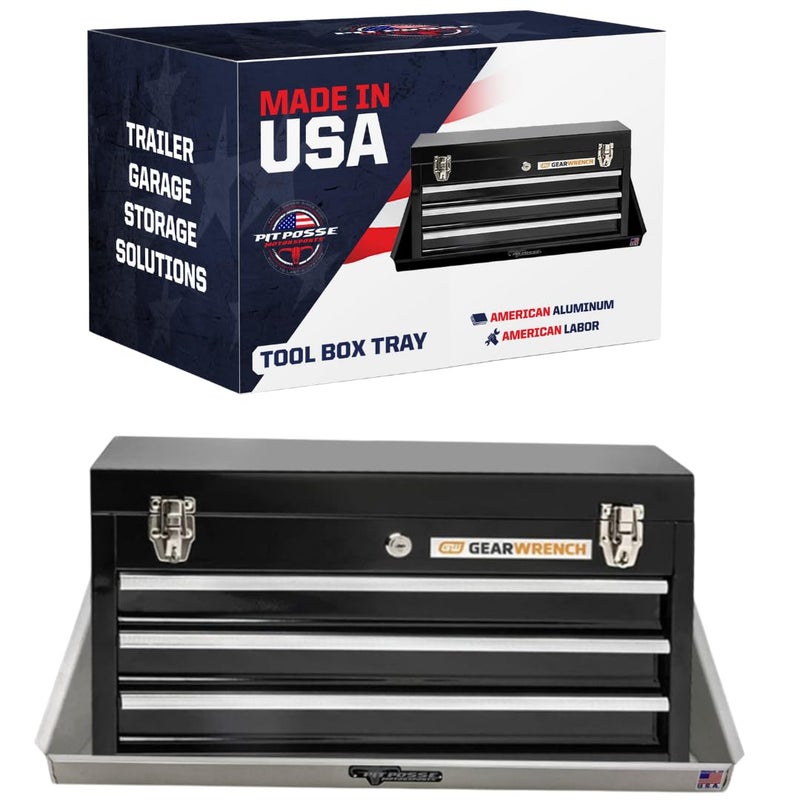 Pit Posse 540 Tool Box Storage Holder Tray Shelf Aluminum Cabinet - Made in USA - Enclosed Cargo Race Trailer Shop Garage Accessory for Toolboxes (Silver) - Image 1